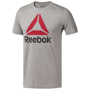 Reebok QQR- Stacked T Shirt Herren - Grau/Rot - DE 398-BSQ